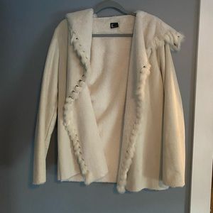 Love Token Faux Suede Real Rabbit Fur Trim Jacket